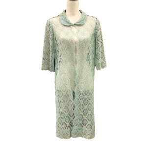 𝅺vintage 1960s Mint Green Lace Scallop Overlay S/M